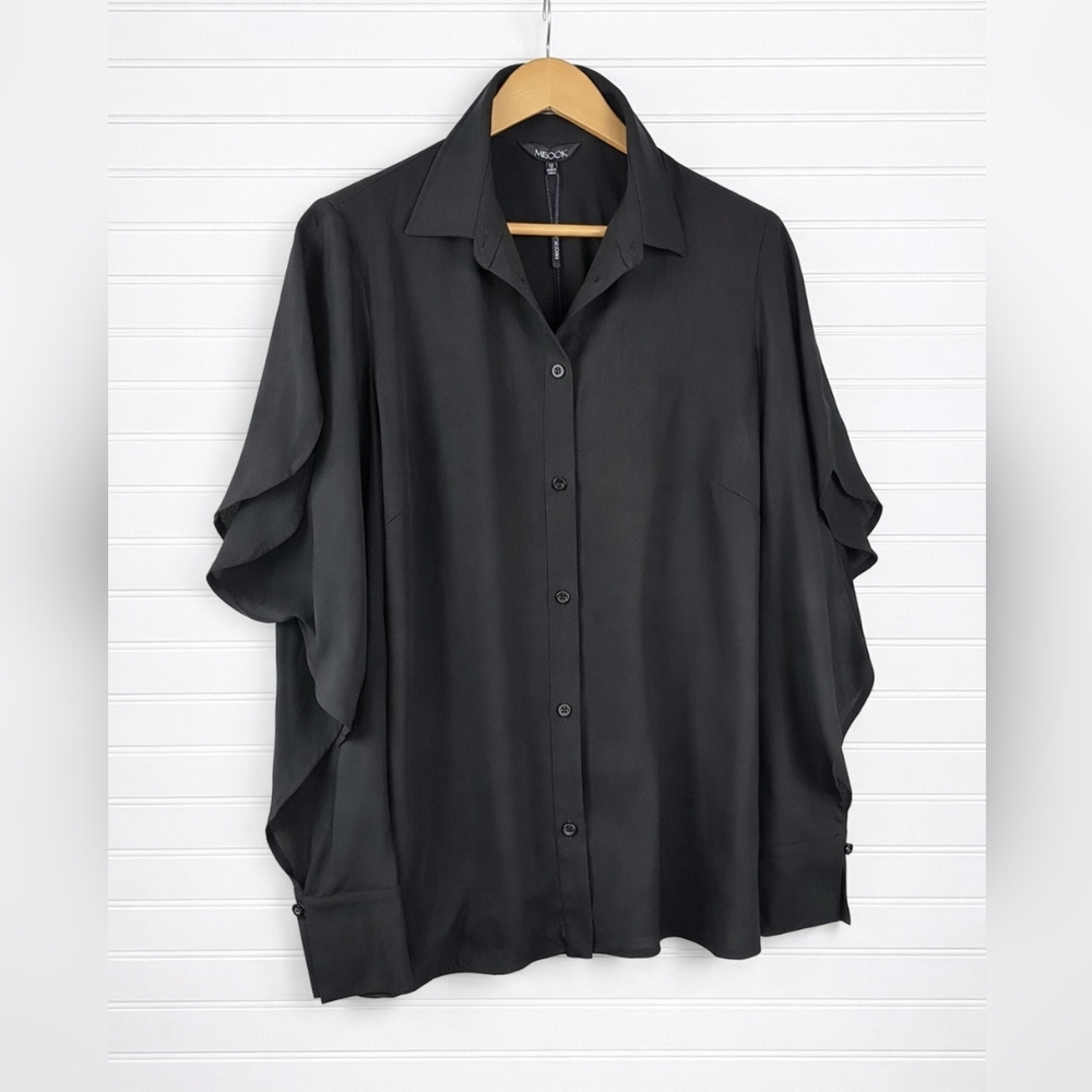 Misook NWT Black Button-Up Blouse Slit Sleeve M